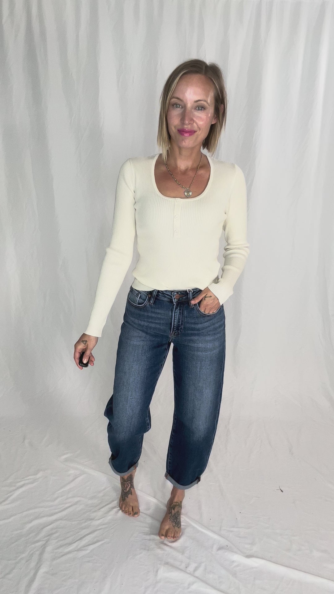 RISEN Amber High Rise Slim Barrel Jean- DARK