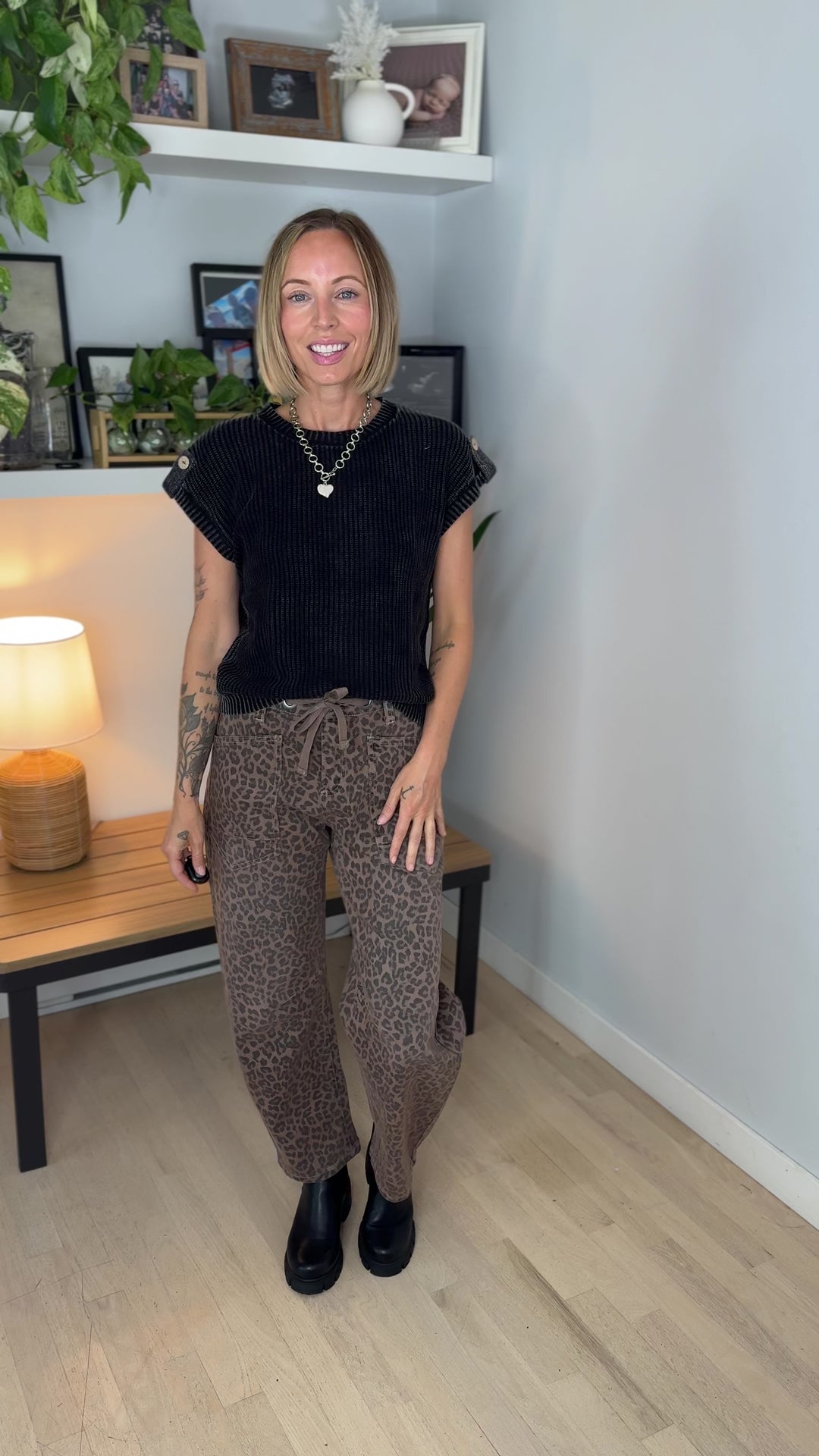 Sienna Washed Back Button Knit Top- CHARCOAL