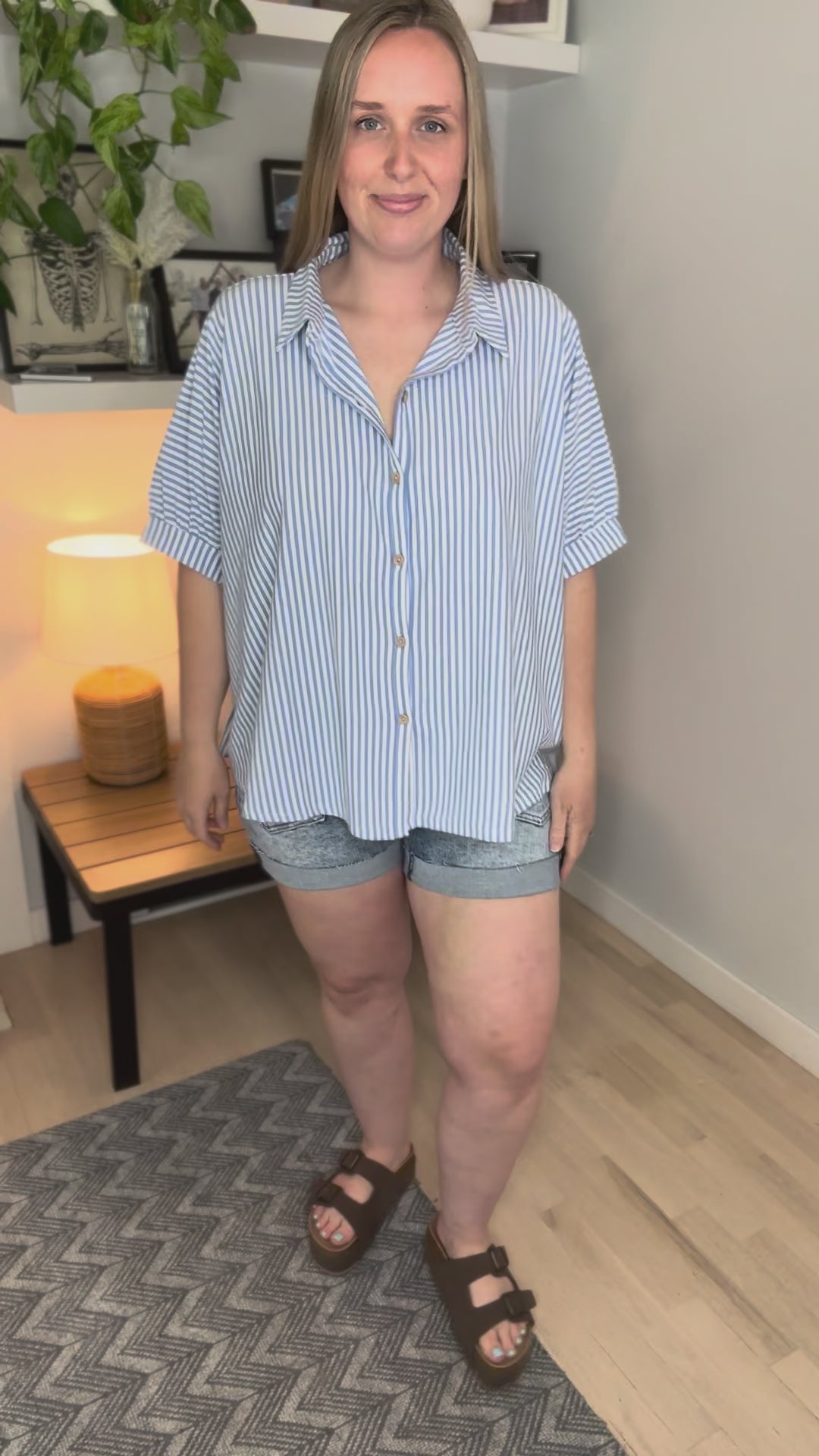 Hayden Stretch Cotton Button Down- CORNFLOWER