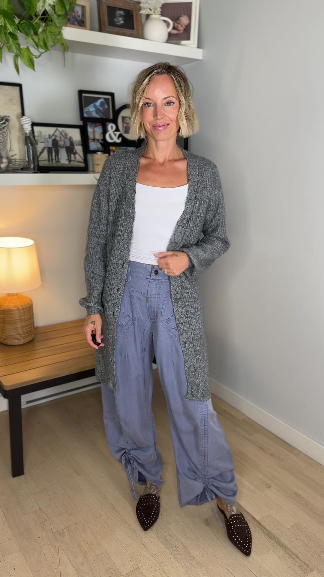 VERO MODA Karla V-neck Button Long Line Cardigan- MEDIUM GREY