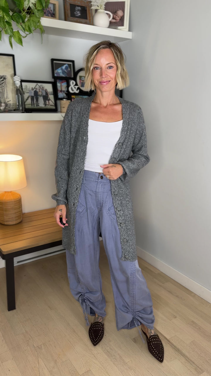 VERO MODA Karla V-neck Button Long Line Cardigan- MEDIUM GREY