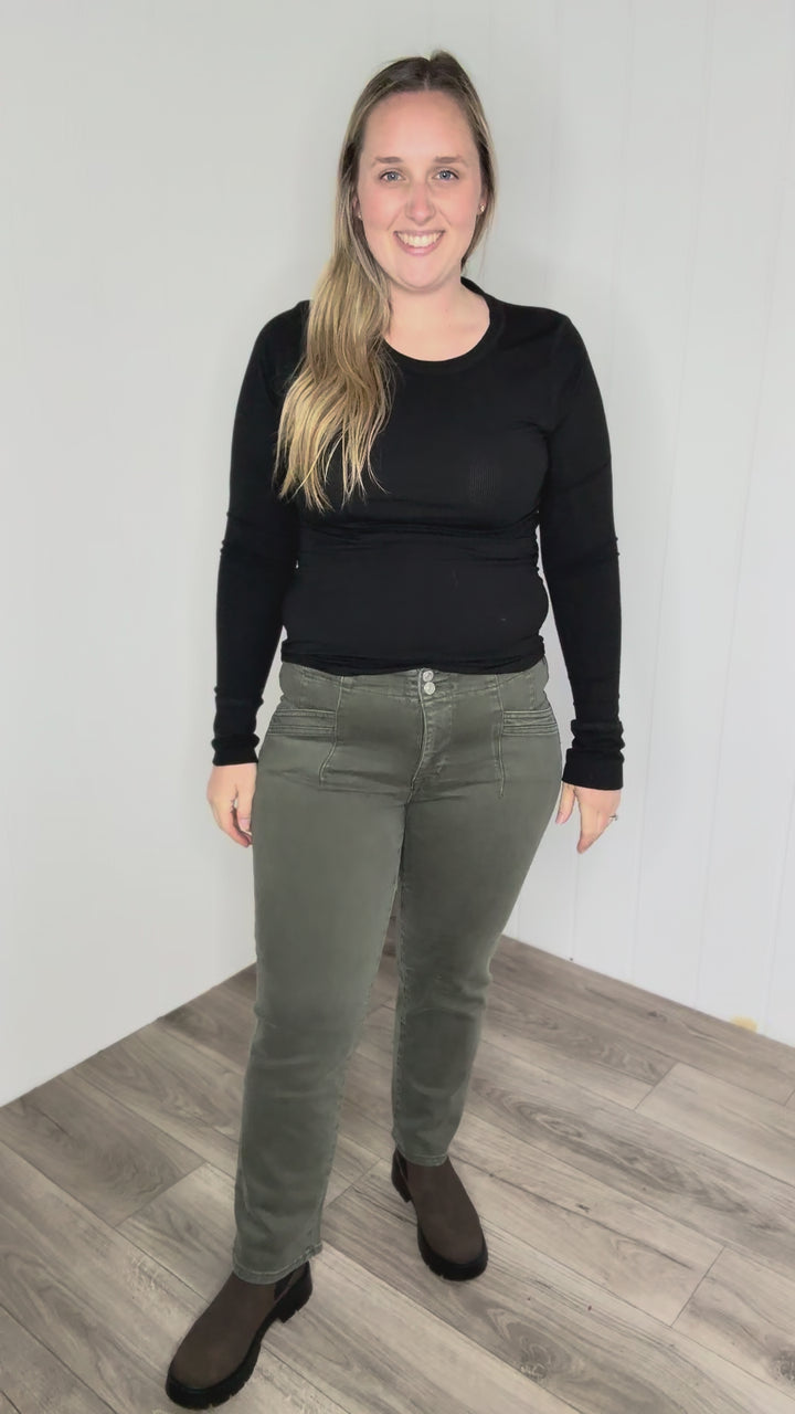 Mica Havena Mid-Rise Straight Leg Jean- GREEN