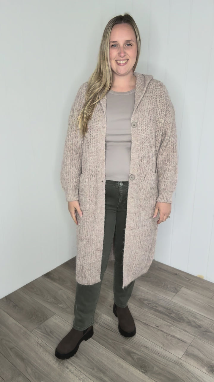 Cabin Cozy Hooded Cardigan- KHAKI