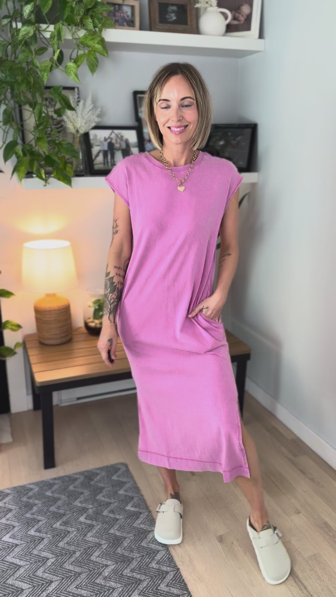 Coasta Washed Cotton Midi Dress- FUCHSIA