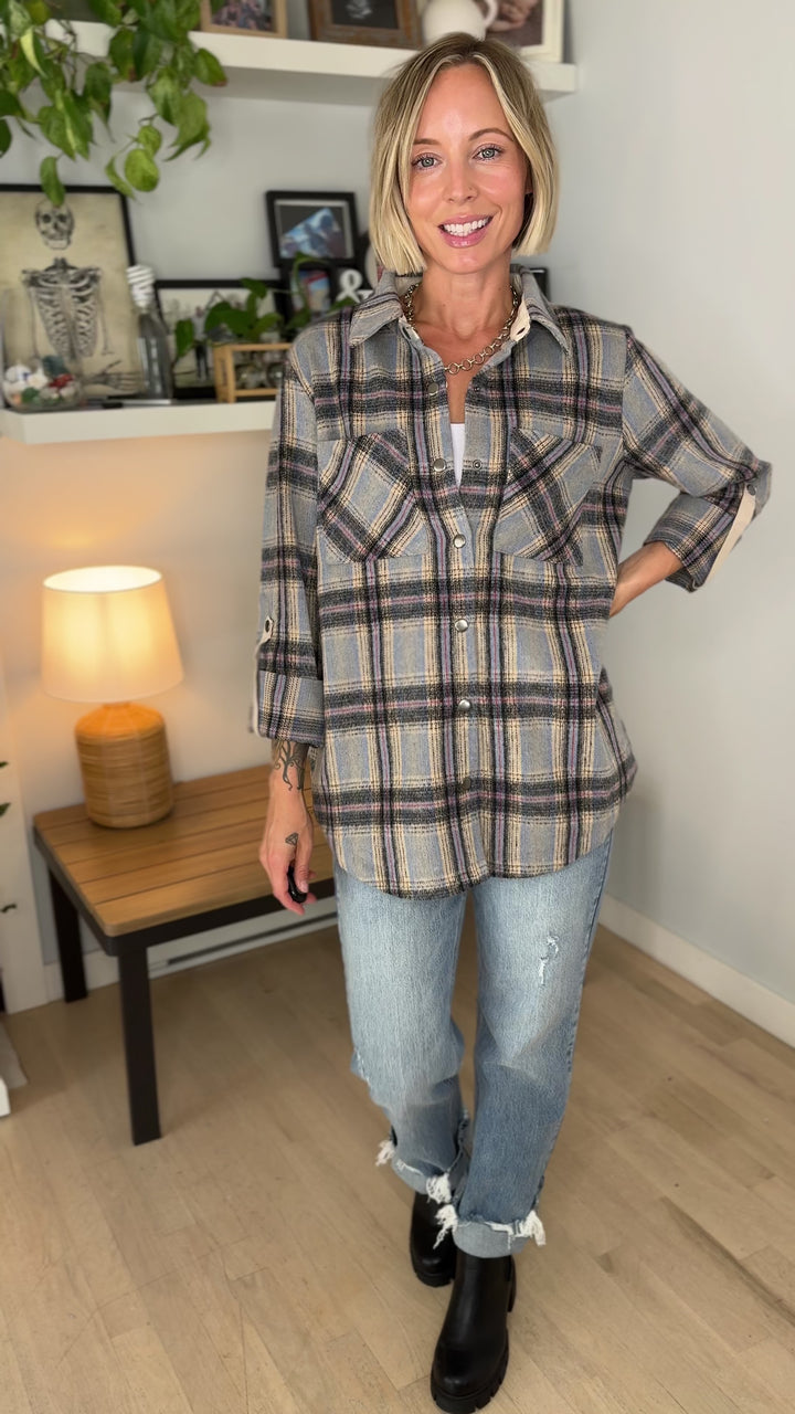 Chai Plaid Shacket- LIGHT BLUE MIX