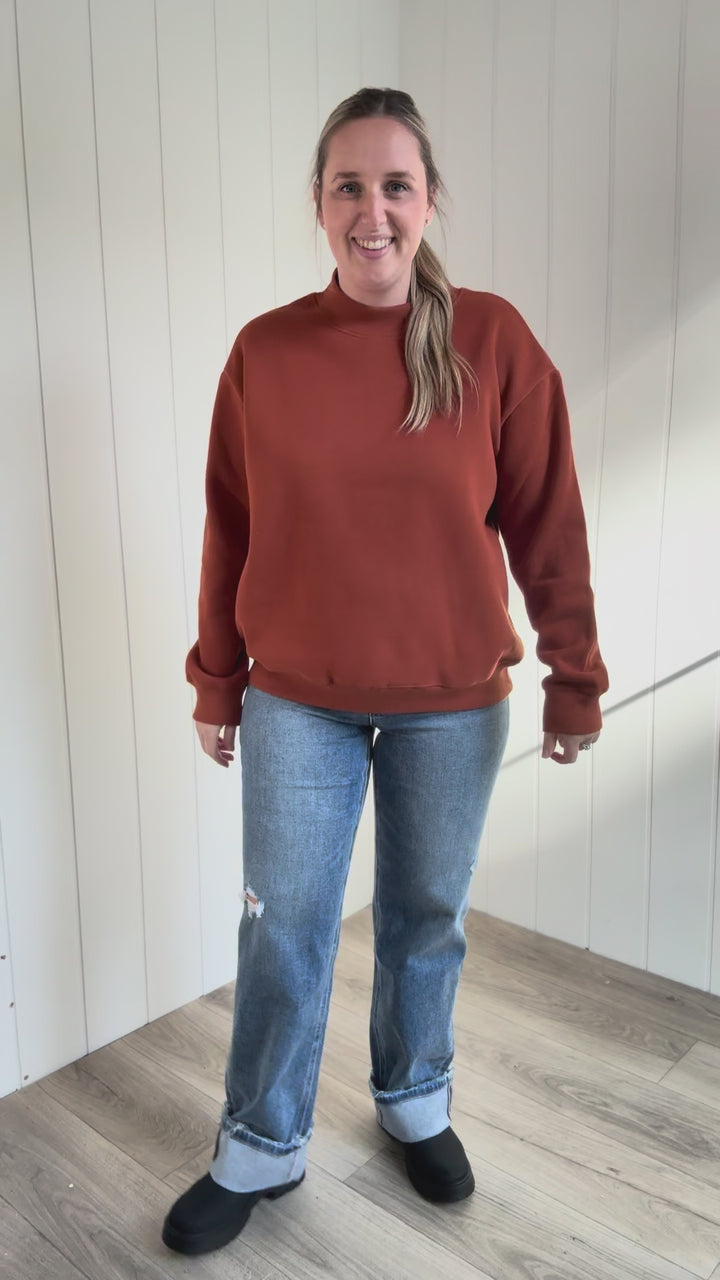 Kara Mock Neck Sweatshirt- CHILI OIL