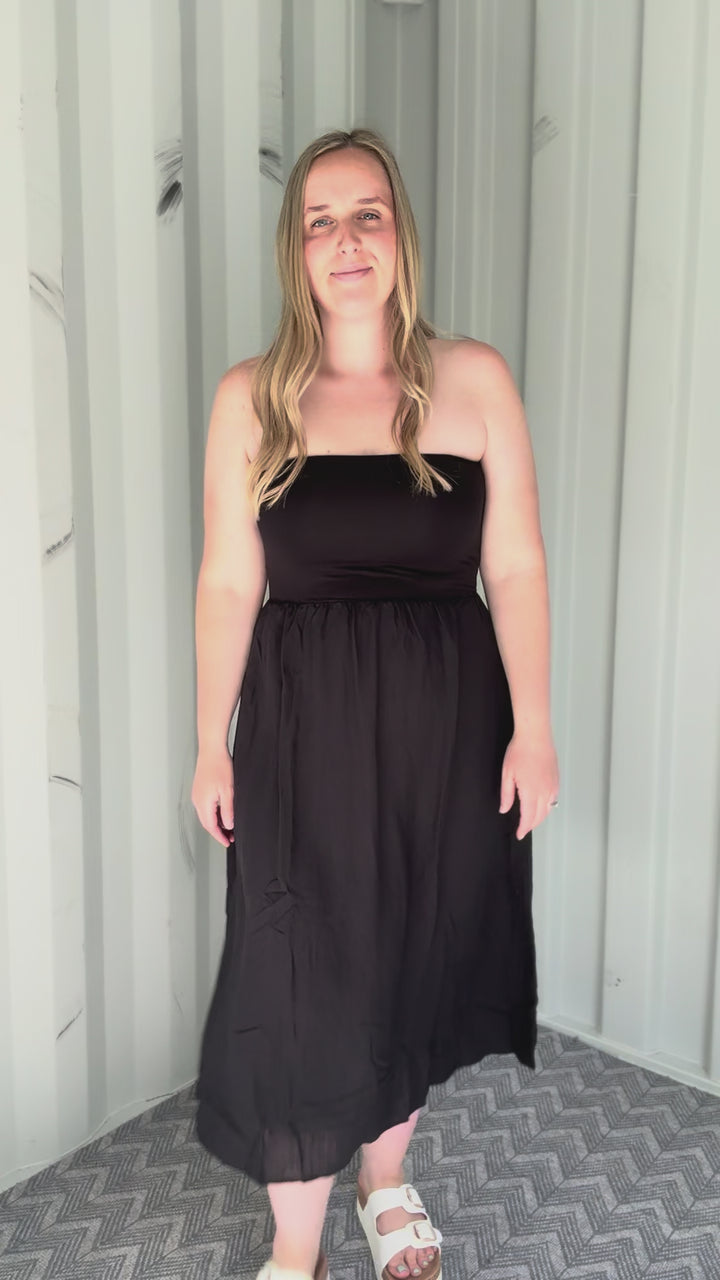 Parker Strapless Fit & Flare Dress- BLACK
