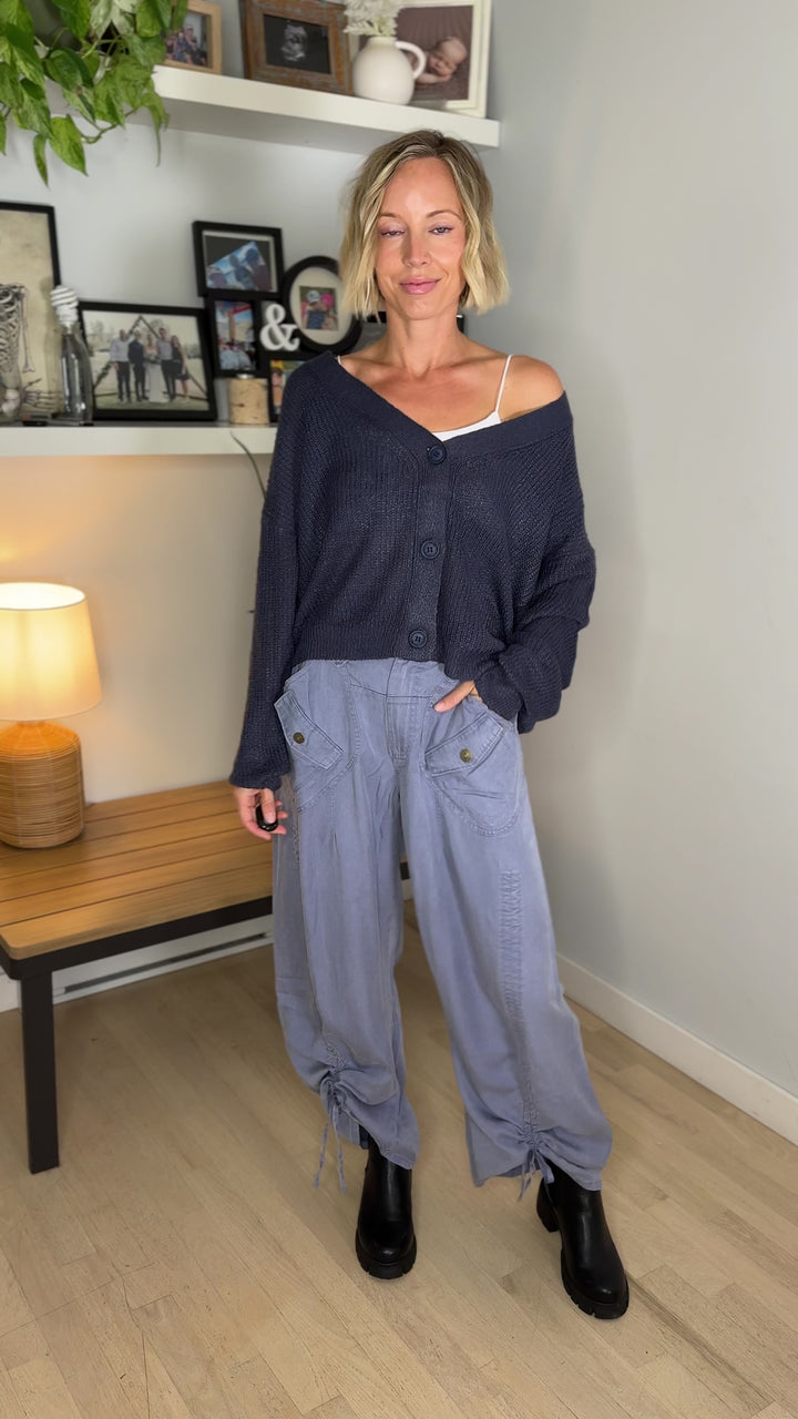 Bronte Button Down Cropped Cardigan- GREY/BLUE