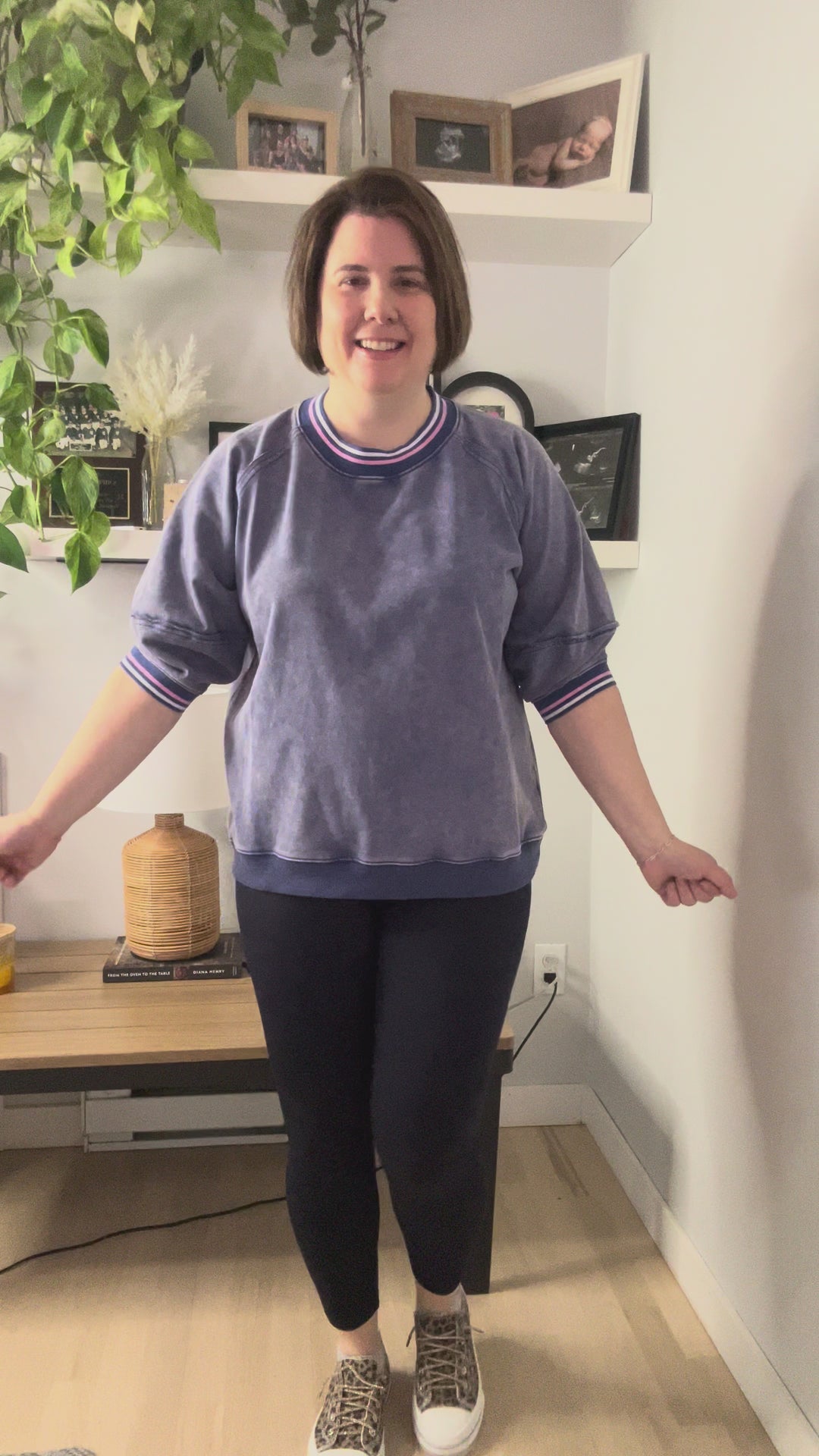 Alaina 1/2 Sleeve Pullover- WASHED DENIM