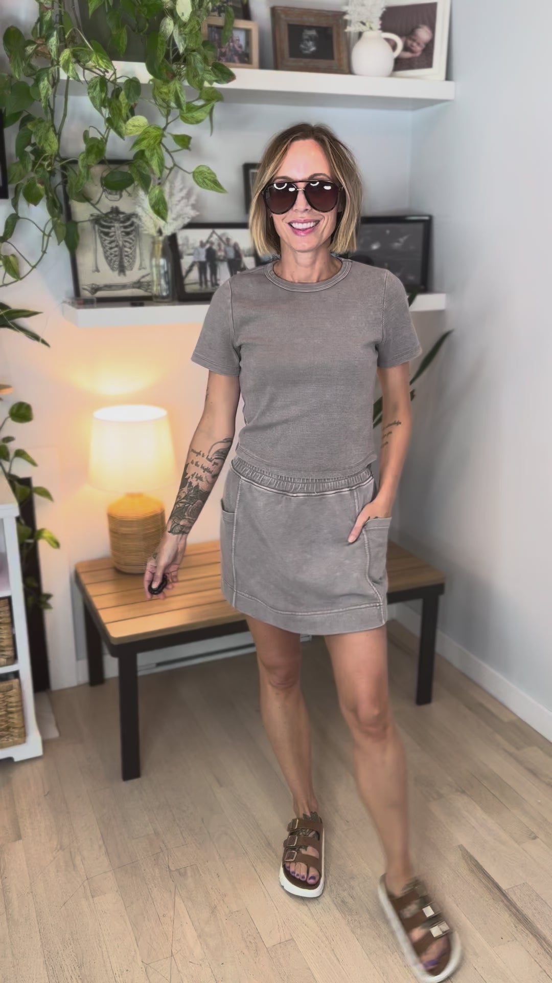 Sandy Cove Ribbed Skort Set- MOCHA