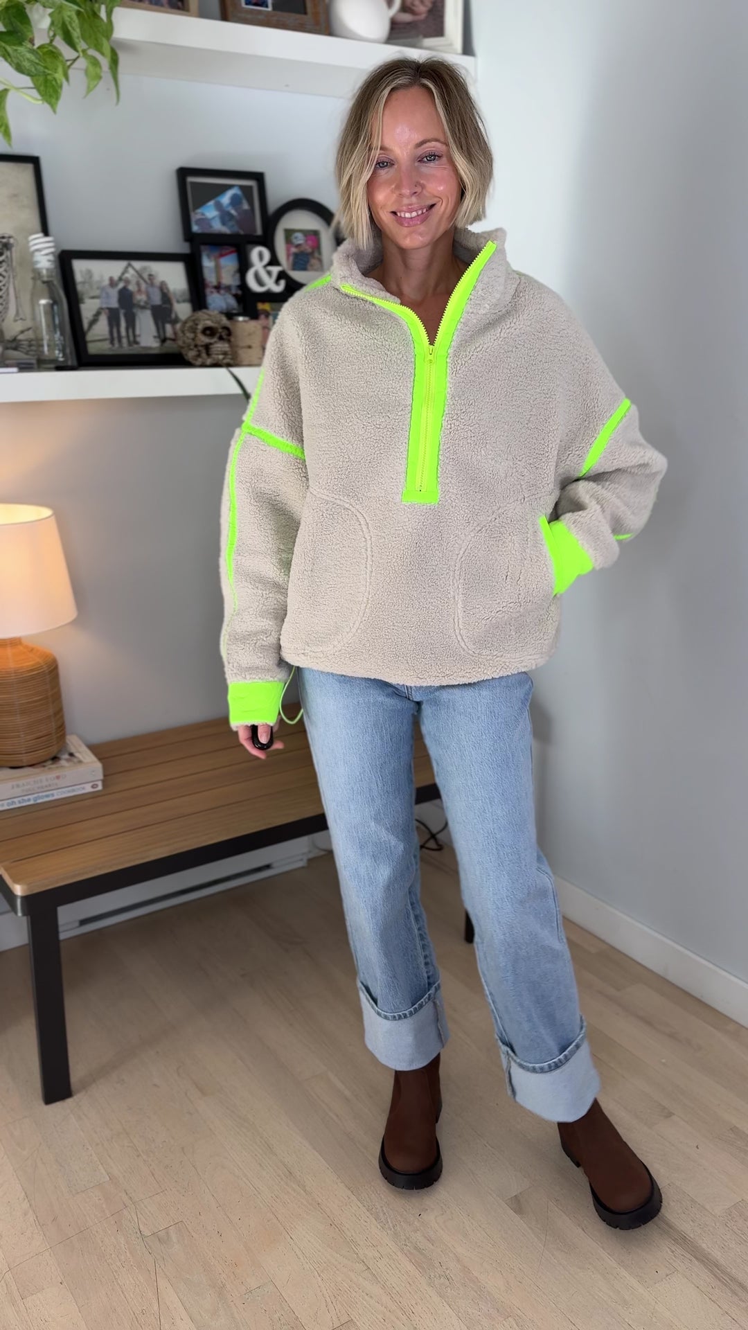 Marlow Fleece 1/2 Zip Pullover- OATMEAL/LIME