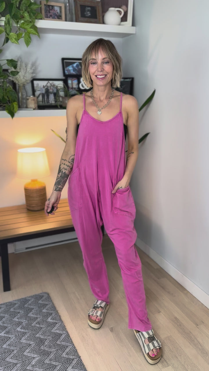 Cove Washed Jumpsuit- FUCHSIA