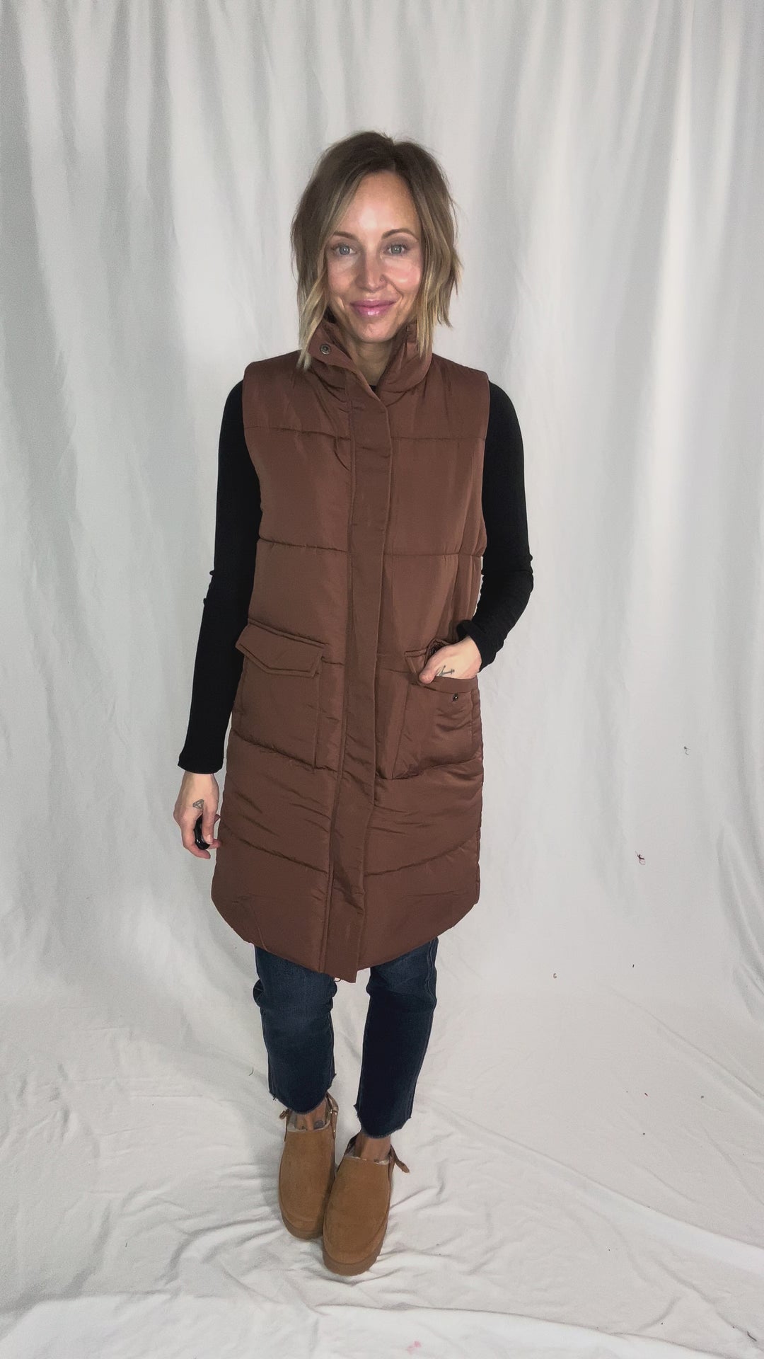 Remington Longline Puffer Vest- CAMEL BROWN