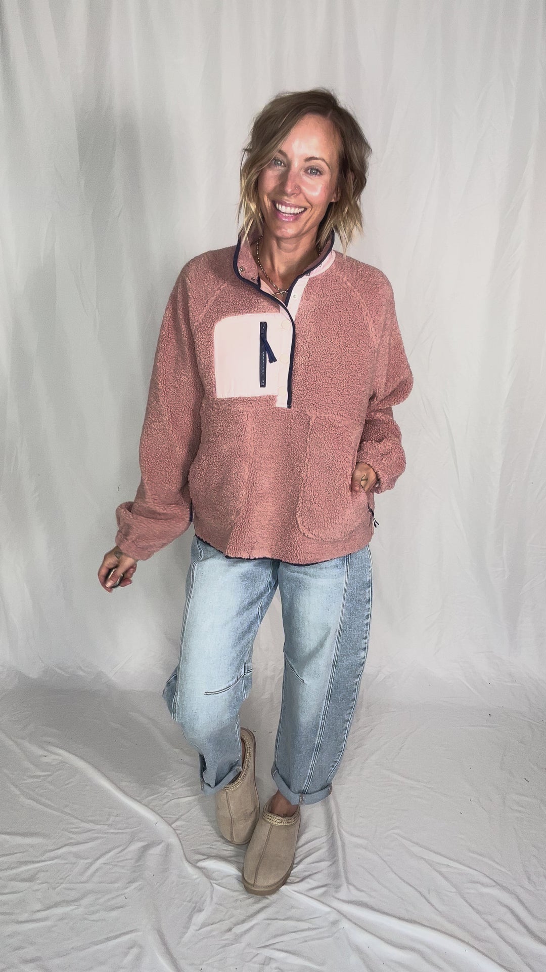 Jenna Fleece 1/2 Snap Pullover- MAUVE PINK-FINAL SALE