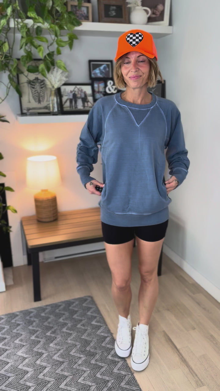 Juliet Washed Tunic Sweatshirt-  DUSTY BLUE
