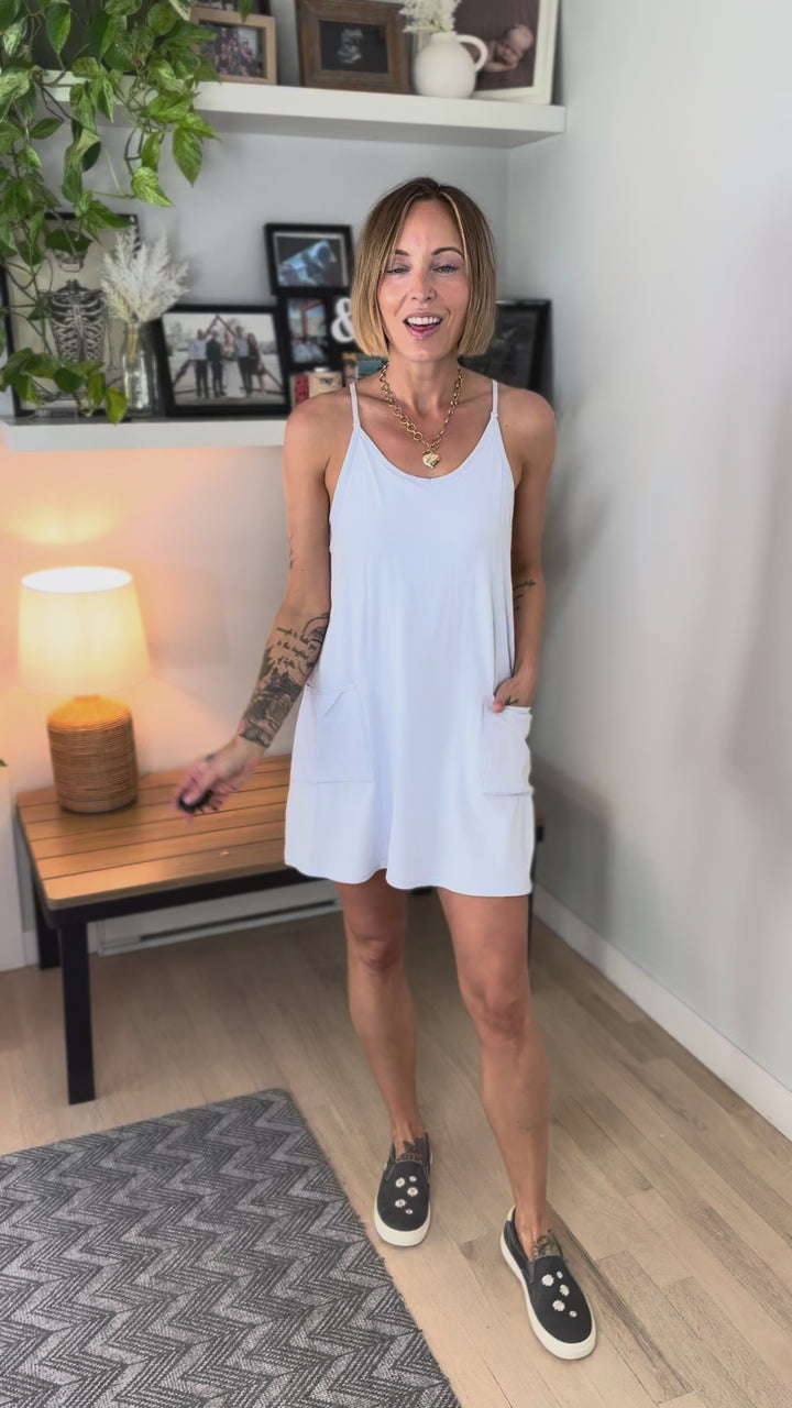 Mono B Angela Pima Cotton Romper Dress- HALOGEN BLUE