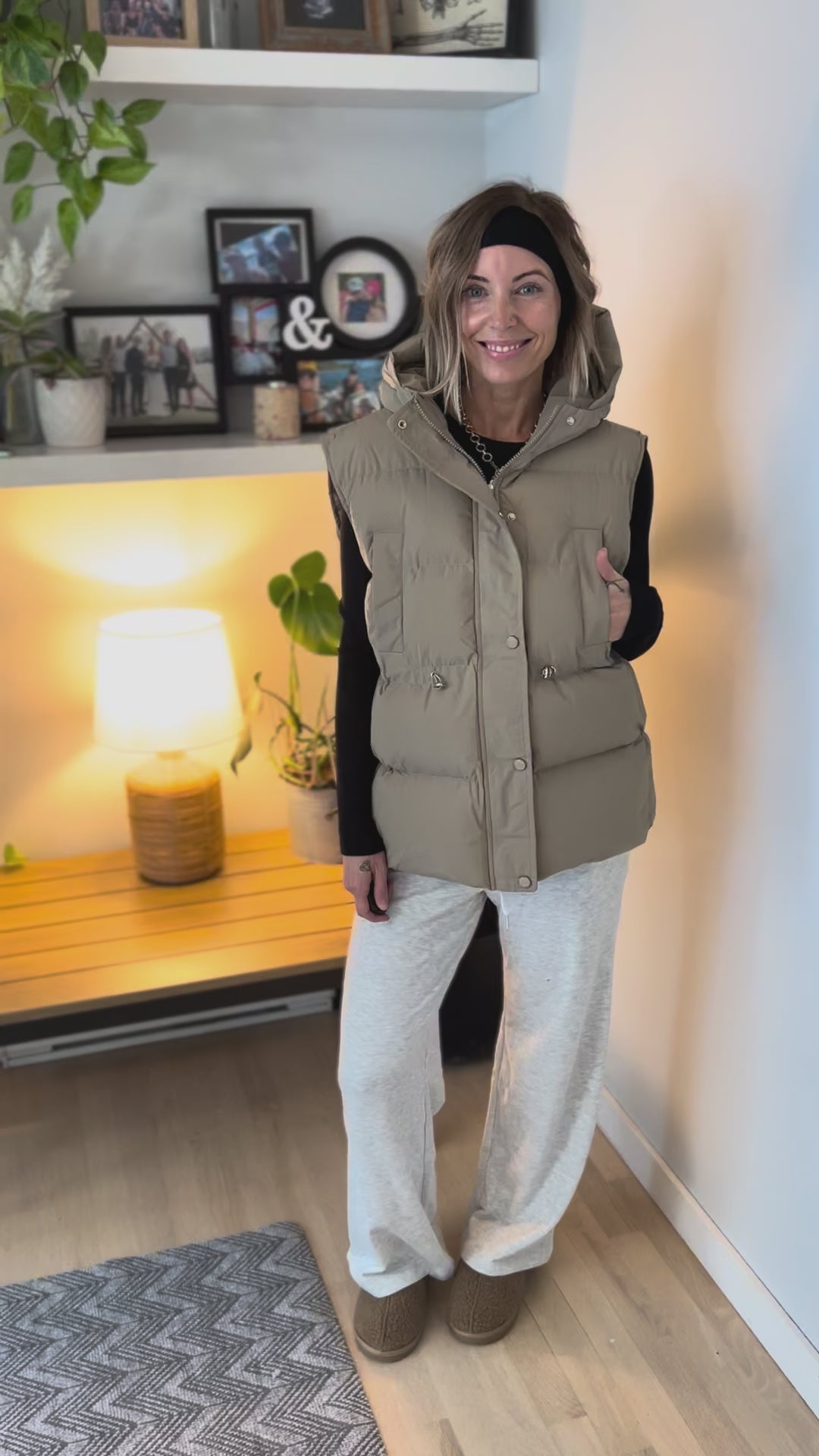 Canyon Hooded Puffer Vest- TAUPE