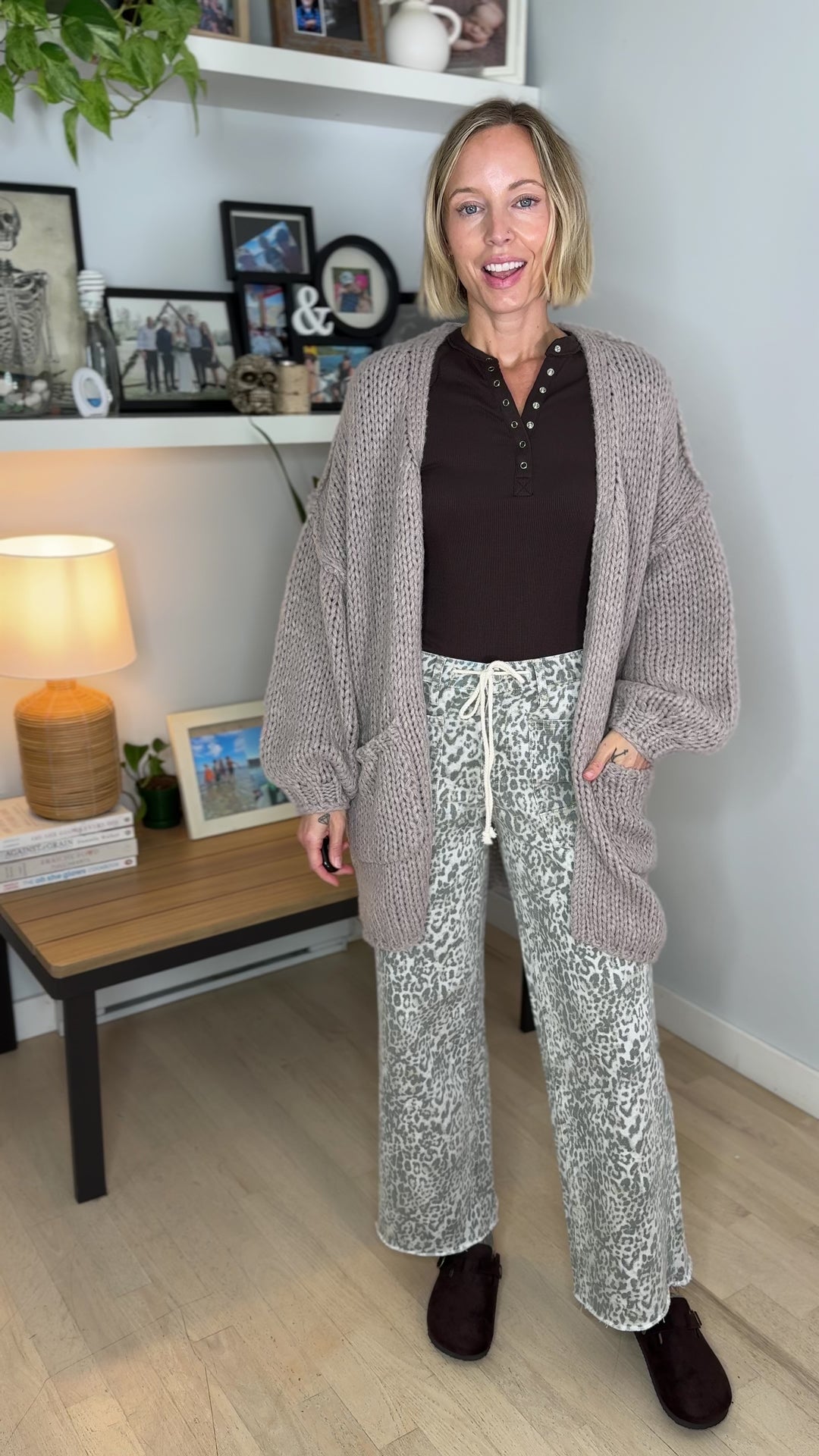 Petra Chunky Knit Cardigan- MUSHROOM