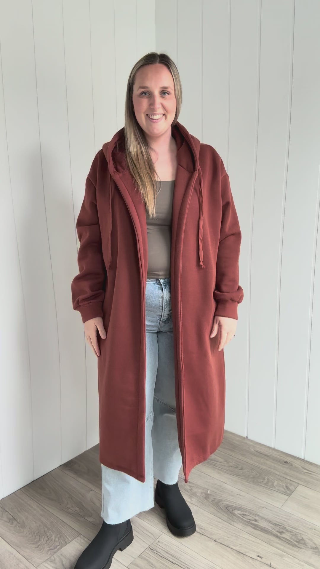 Oslo Hooded Cardigan- BRICK