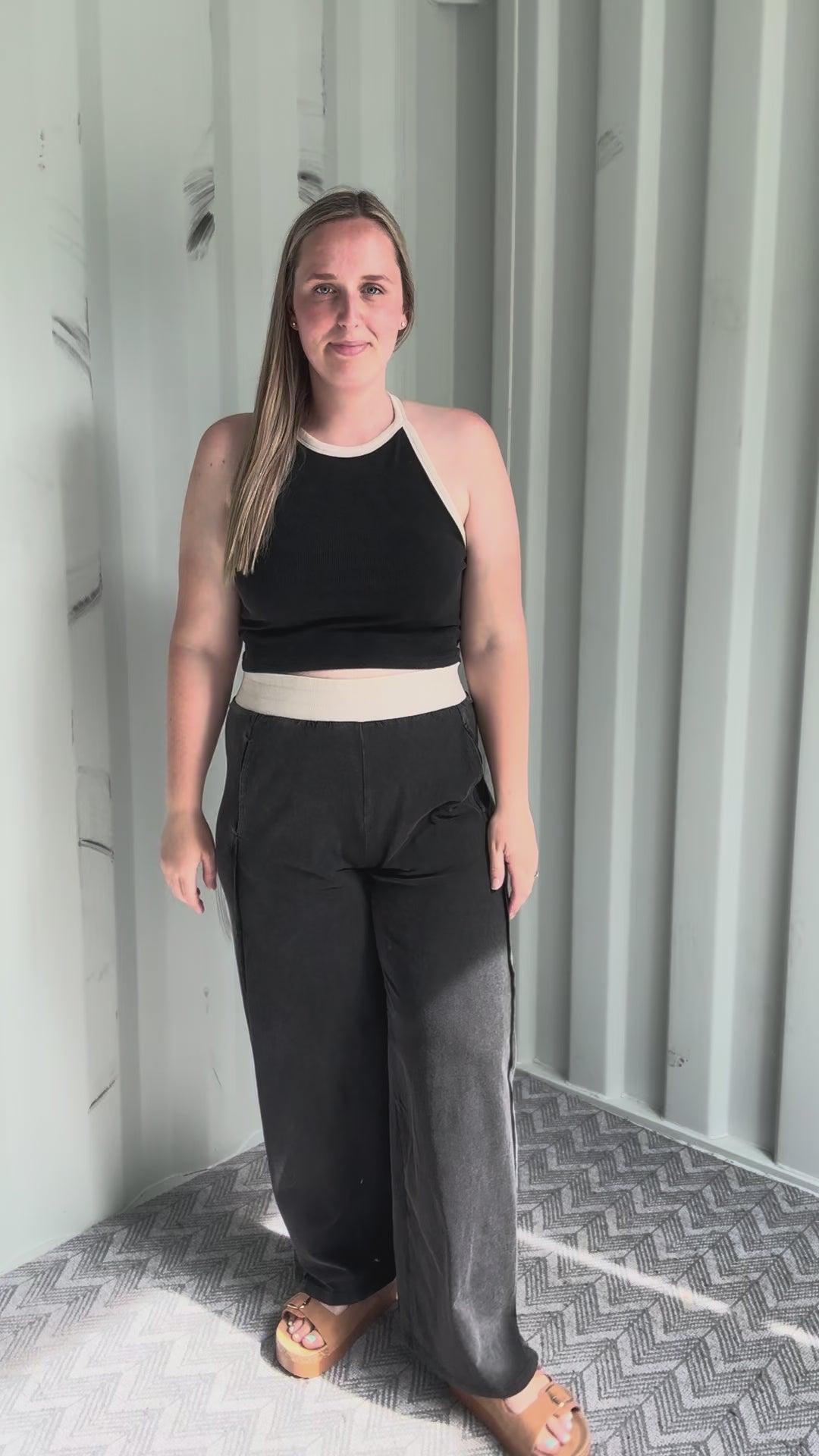 Clementine Ribbed Racerback Tank & Pant Set- ASH BLACK