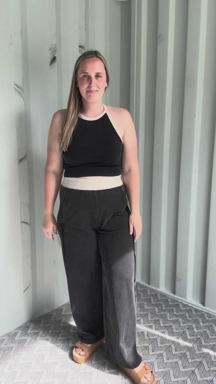 Clementine Ribbed Racerback Tank & Pant Set- ASH BLACK