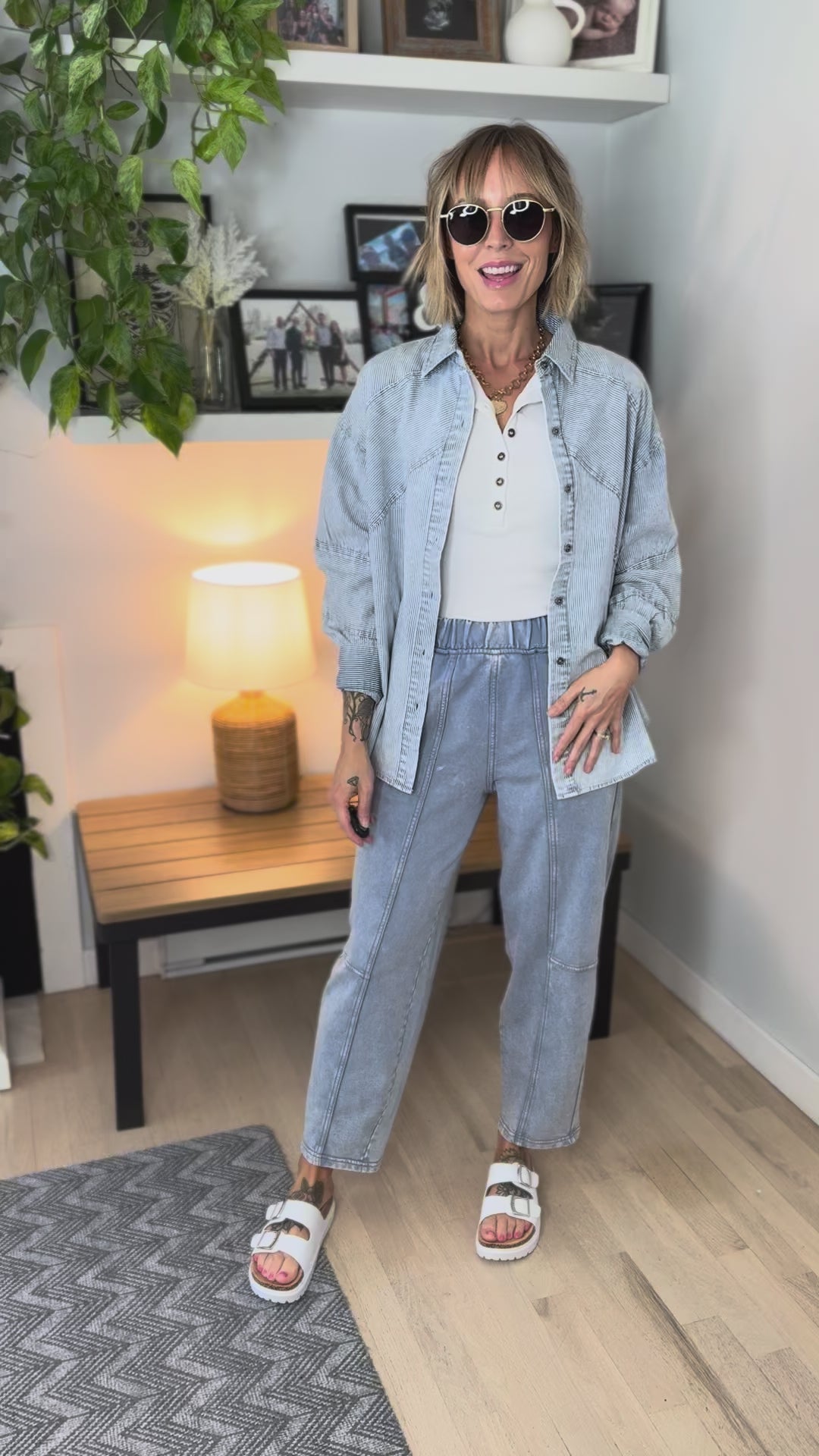 Keely Cotton Blend Button Down- LIGHT INDIGO