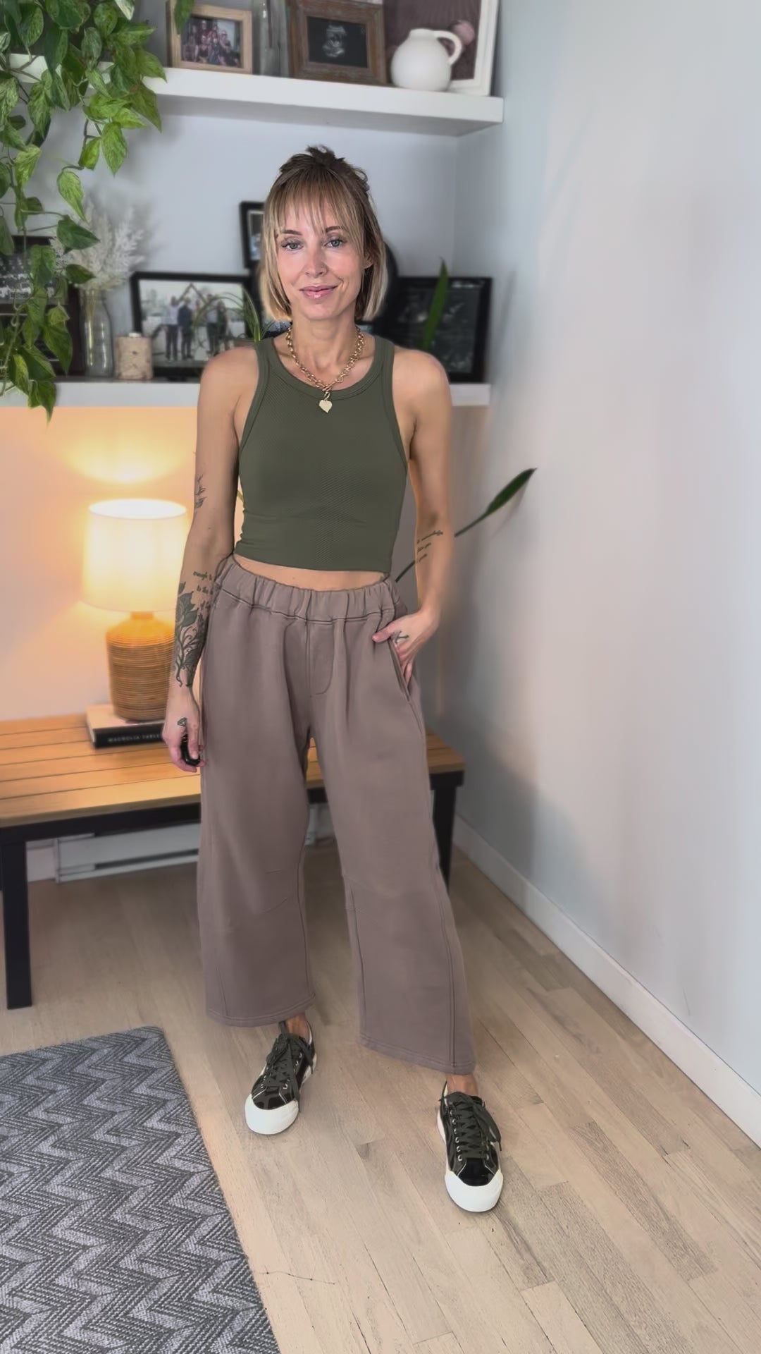 Mono B Malibu Soft Cotton Barrel Lounge Pants- SILKEN TAUPE