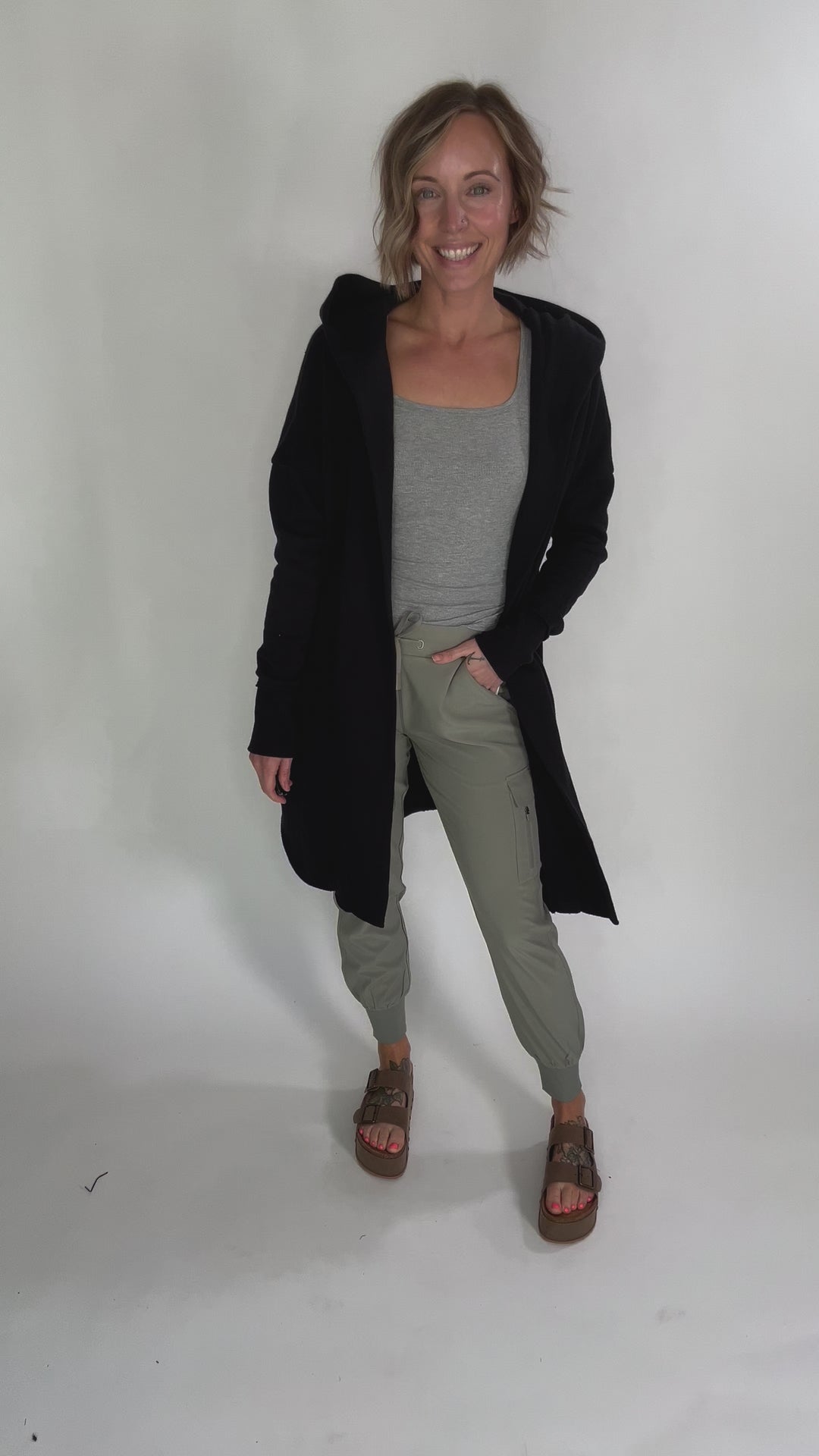 MONO B Whistler Longline Hoodie Cardigan- BLACK-FINAL SALE