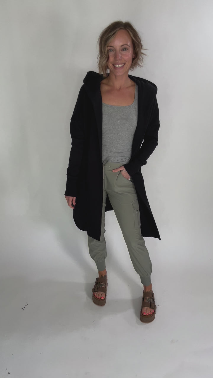 MONO B Whistler Longline Hoodie Cardigan- BLACK-FINAL SALE