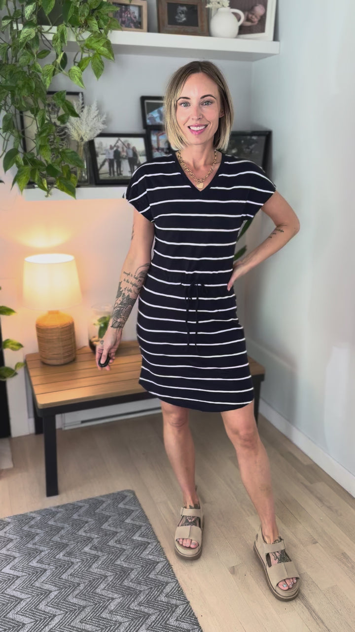 ONLY Cotton Summer Short Sleeve Dress- NIGHT SKY STRIPE