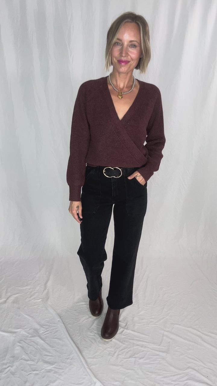 Deirdre Ultra Soft Wrap Sweater- WINE-FINAL SALE