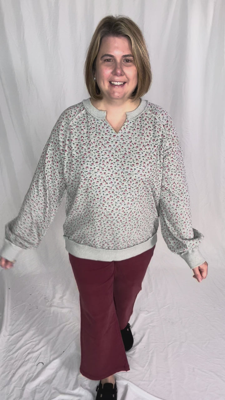 Chiara Ditsy Floral Pullover- HTHR GREY