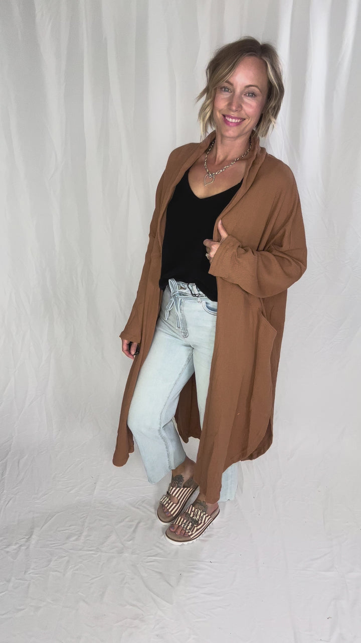 Ginny Thermal Knit Oversized Cardigan- CAMEL-FINAL SALE
