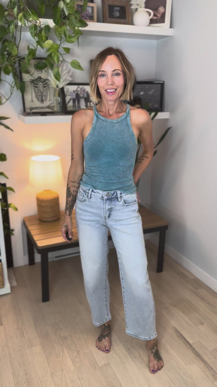 RISEN Marigold High Rise Slim Crop Barrel- LIGHT WASH