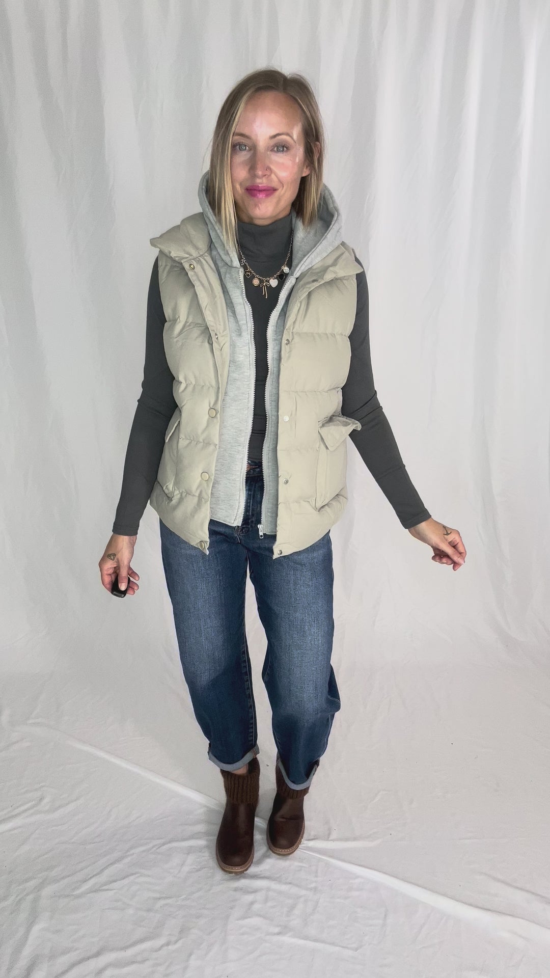 Bradlee Hoodie Vest- SAGE GREY