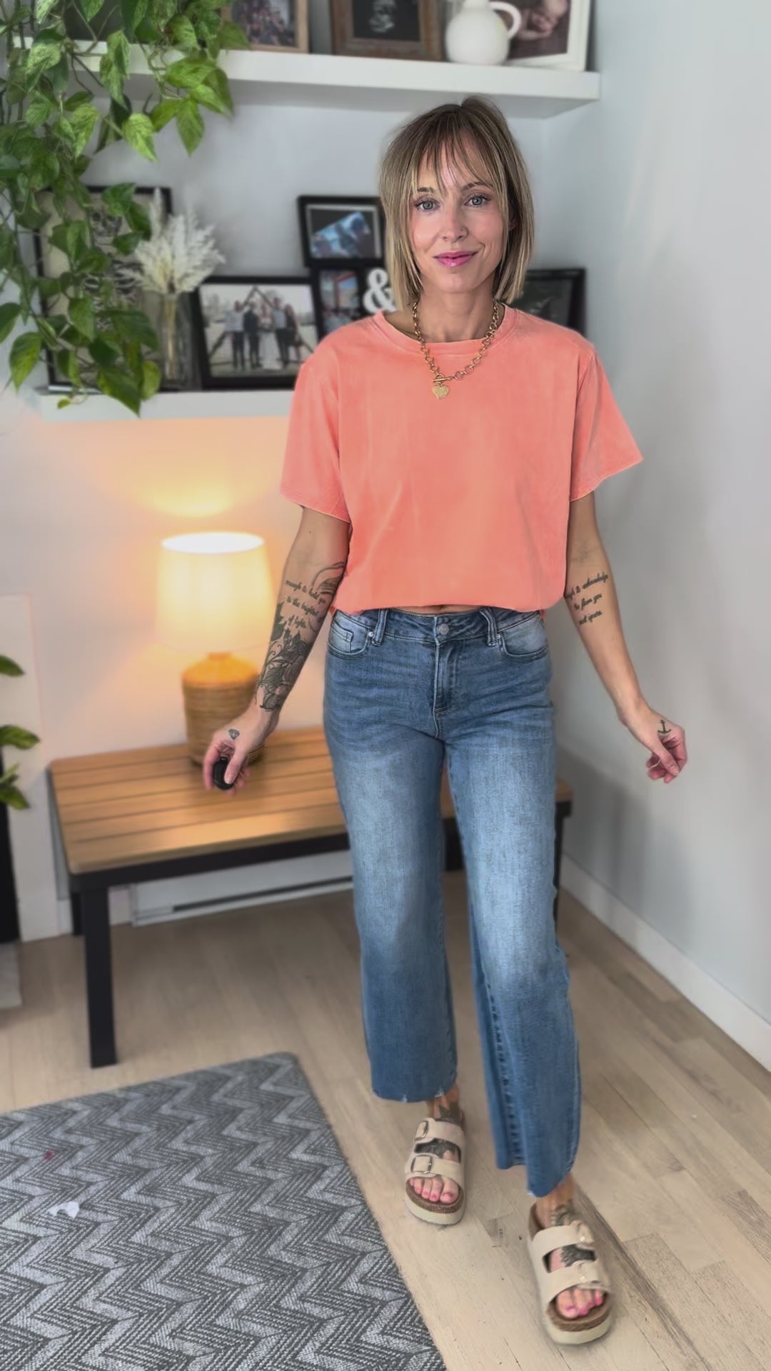 Yasmin Washed Cotton Top- CORAL