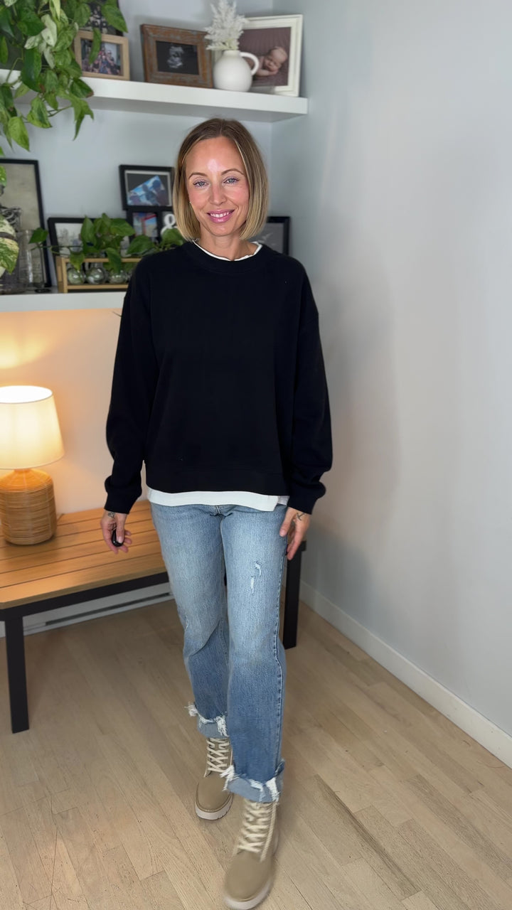 Murphy Layered Look Sweatshirt- BLACK