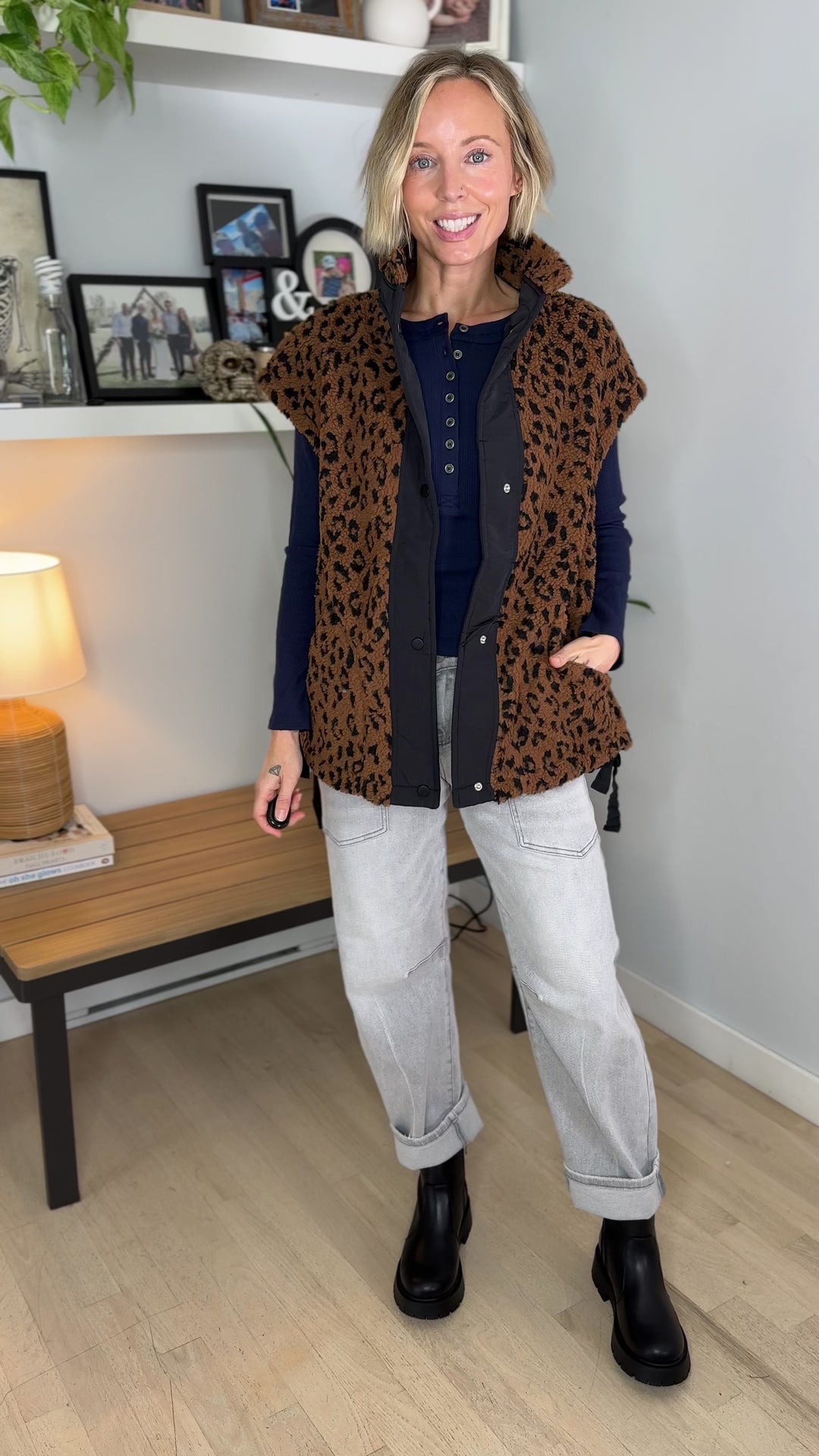 Fierce Fleece Vest- BROWN & BLACK LEOPARD