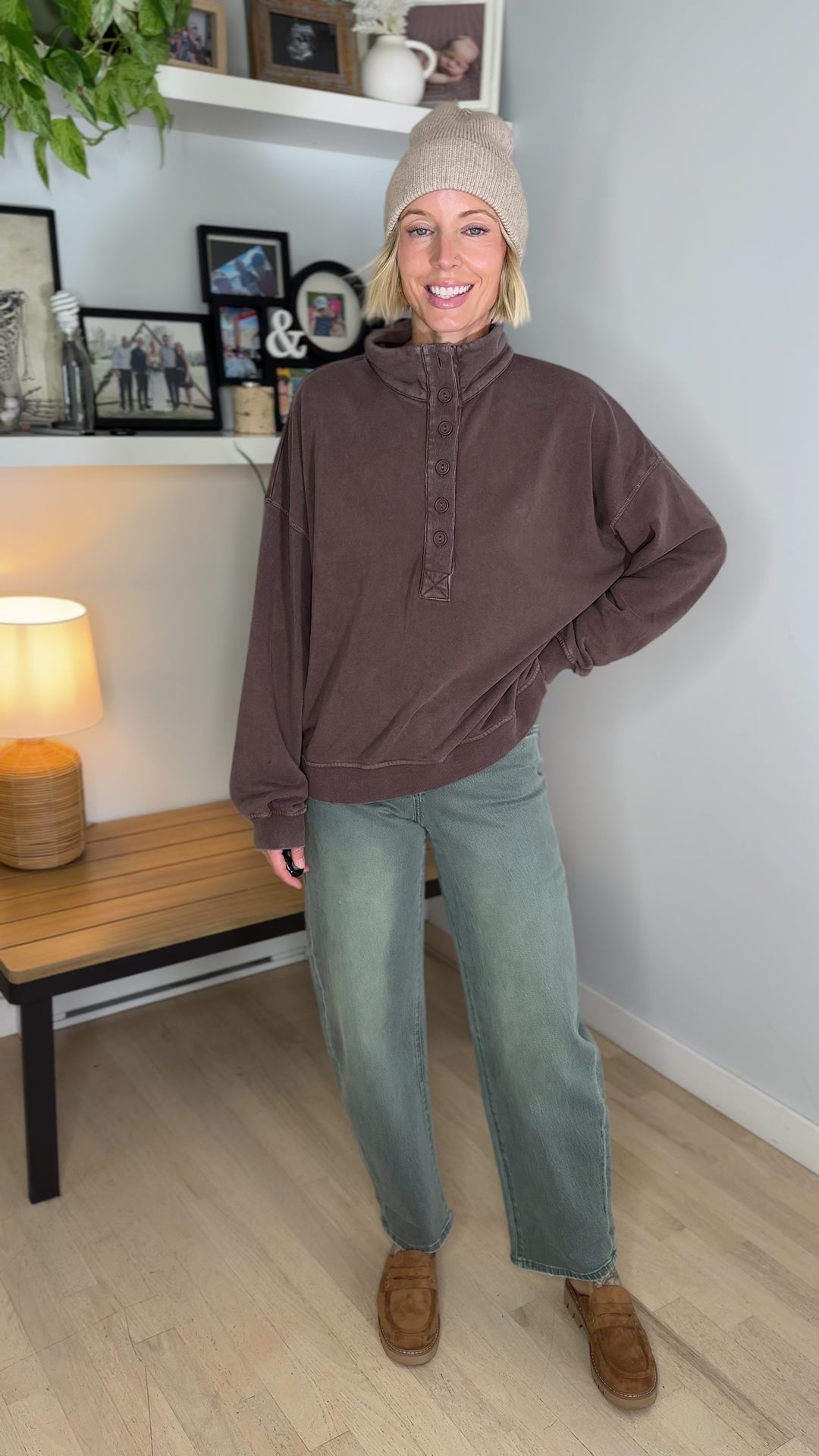 Winslow Button Up Pullover- DARK BROWN