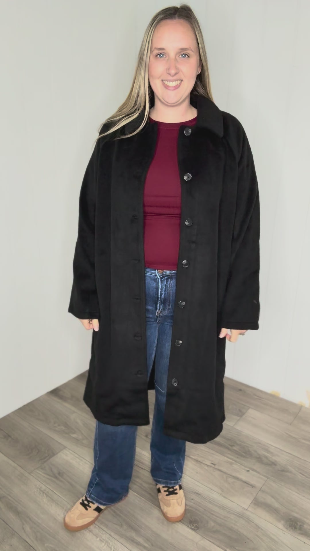 Woodrose Oversized Long Line Brushed Coat- BLACK