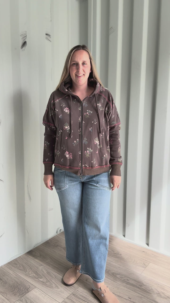 Midnight Microfleece Floral Printed Hoodie- ASH