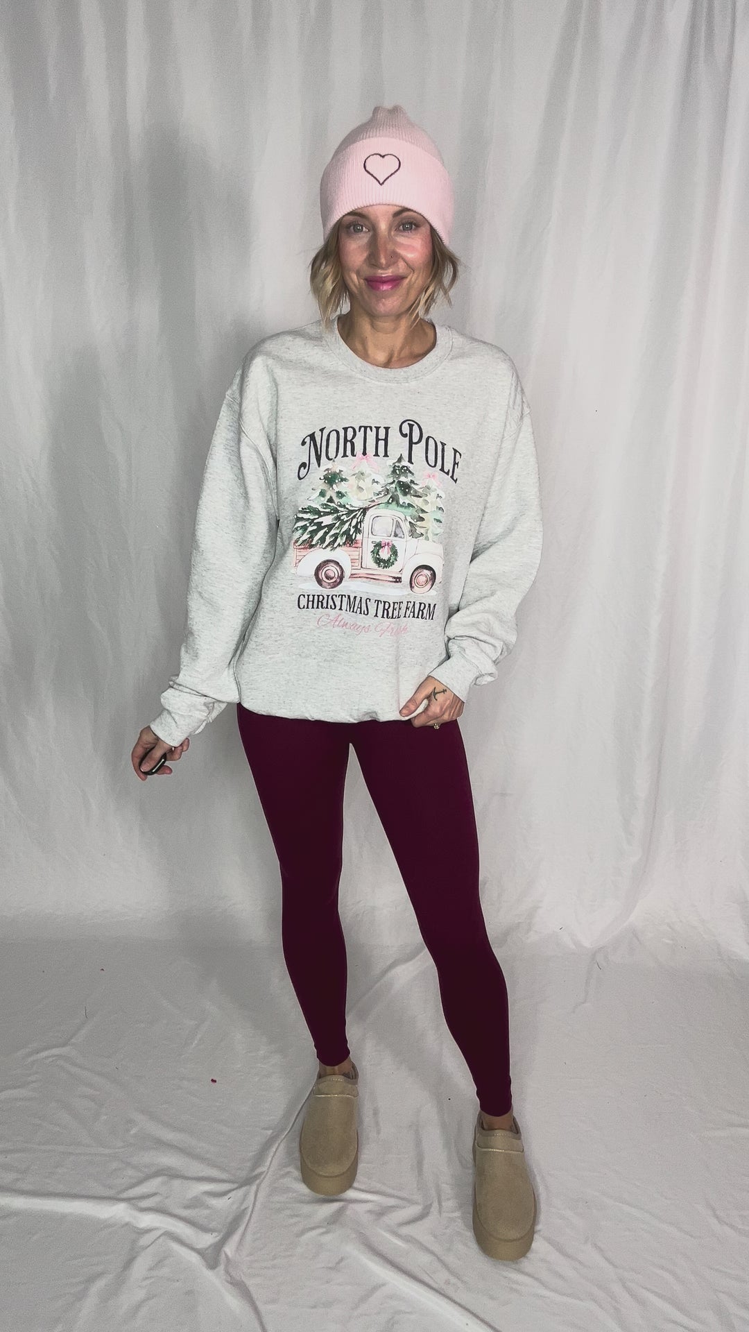 North Pole Christmas Truck Crewneck- ASH