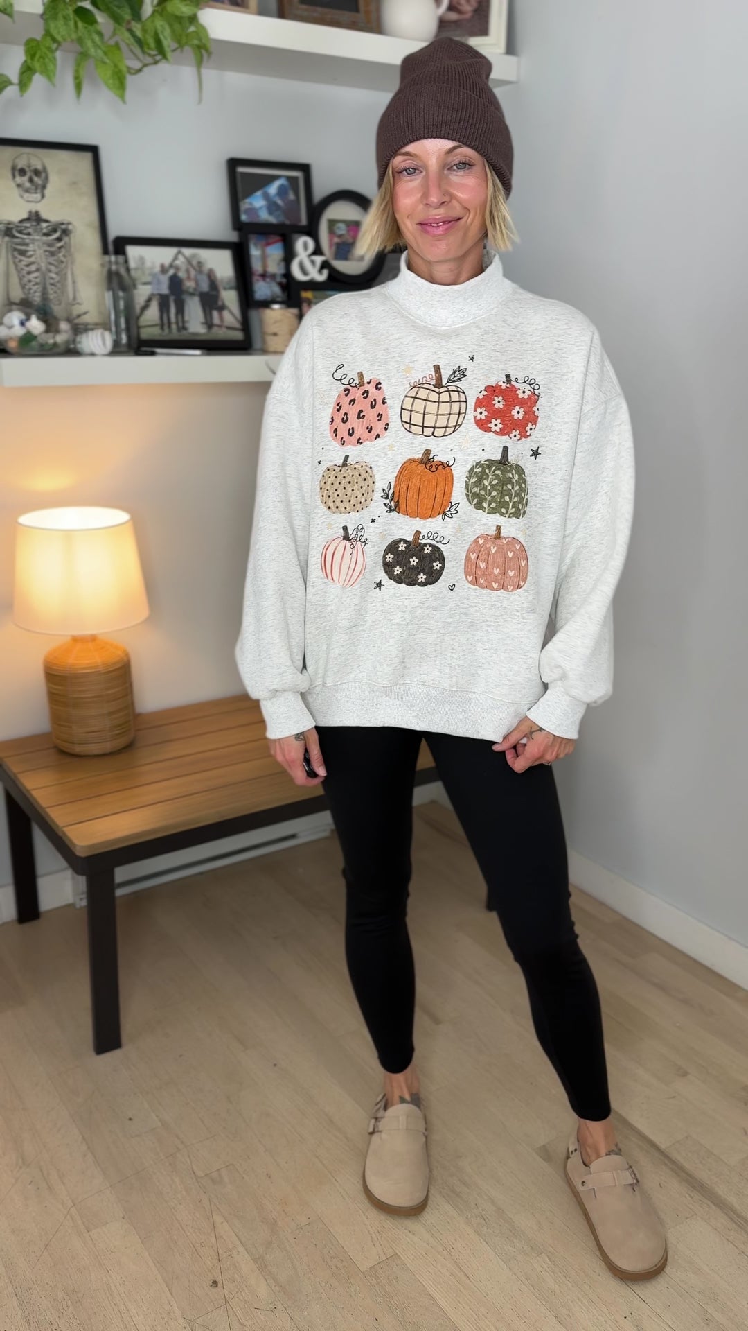 Boho Pumpkin Mock Neck Sweatshirt- ASH GREY