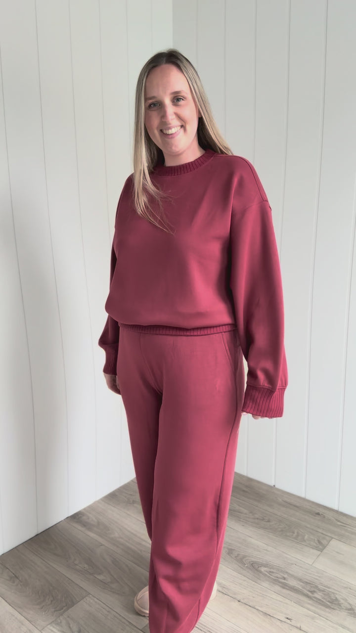 Tenlee Modal Barrel Pant & Top Set- MERLOT