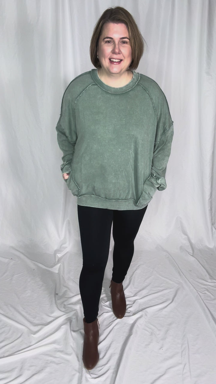 Forage Washed Pocket Pullover- JUNIPER GREEN