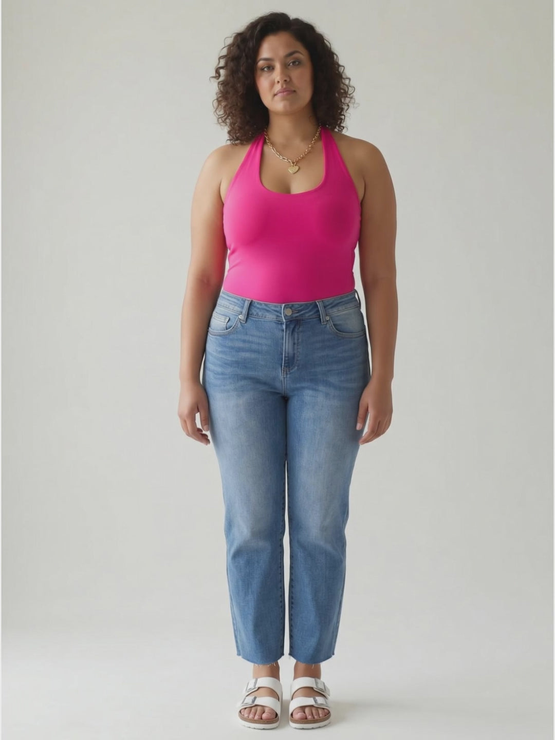 Clean Line Halter Top- ALOHA FUCHSIA