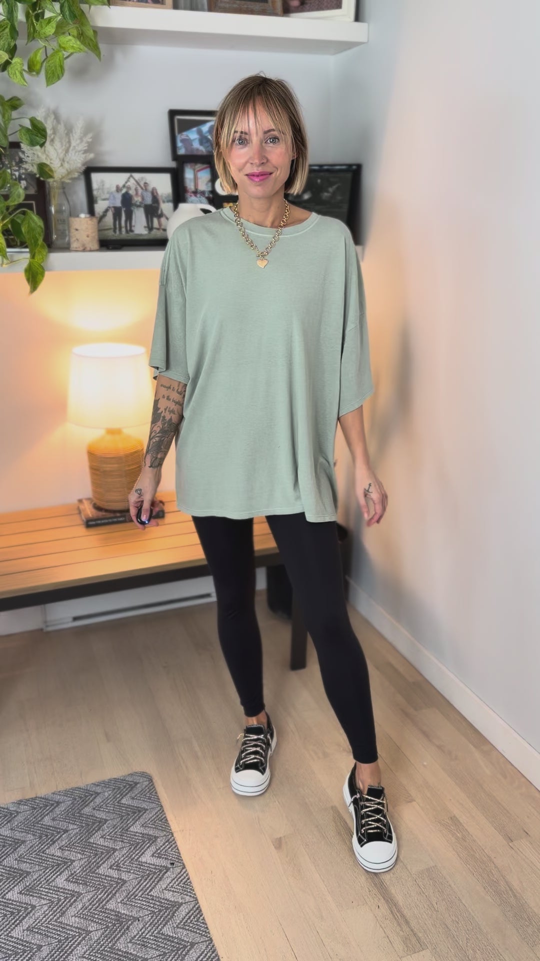 Keri Washed Cotton Boyfriend Tee- SAGE GREEN