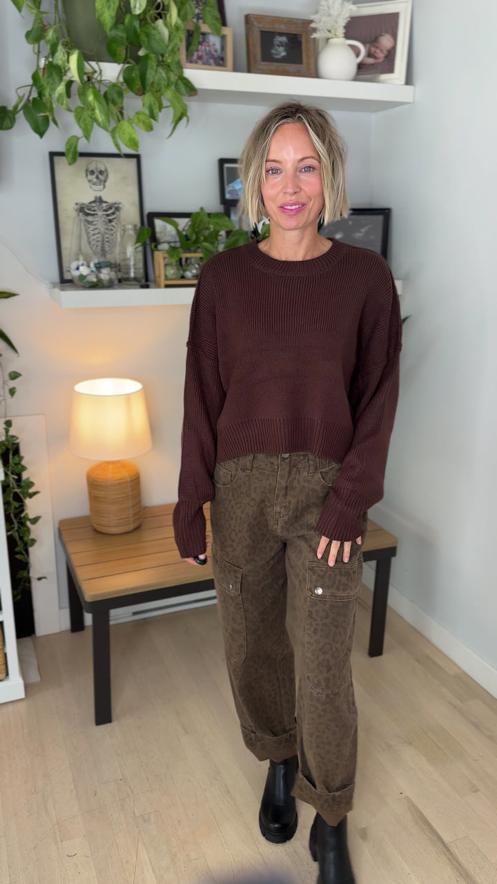 Mikey Classic Crewneck  Sweater- DARK BROWN