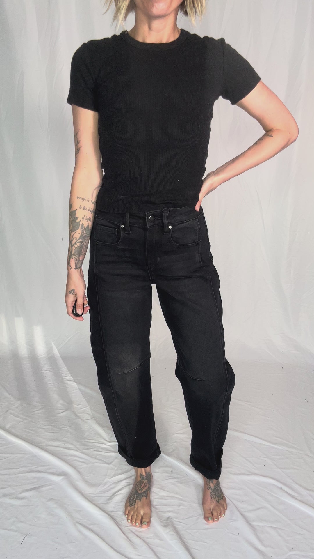 RISEN Ashley High Rise Barrel Jeans- BLACK WASH