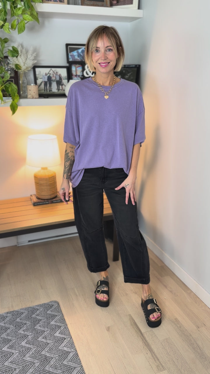 Keri Washed Cotton Boyfriend Tee- DUSTY PURPLE